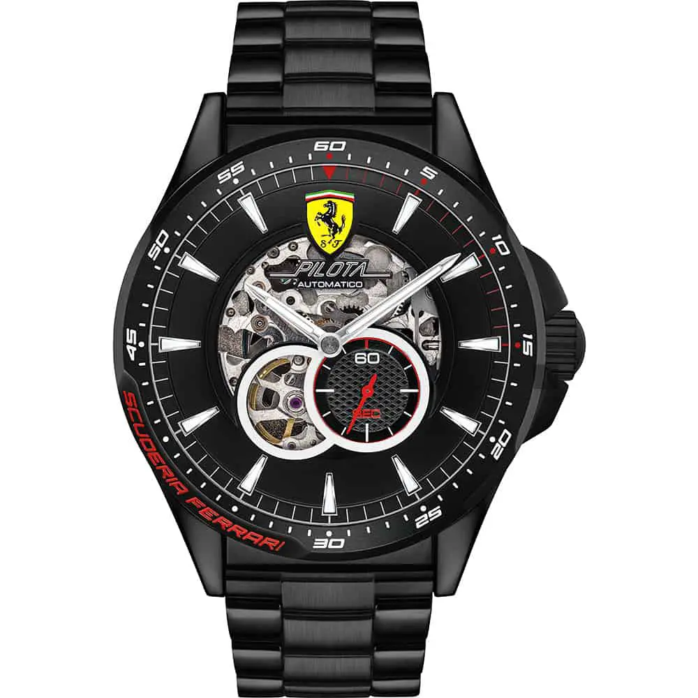 Scuderia Ferrari Mens Skeleton Automatic Watch with Stainless Steel Strap 0830602
