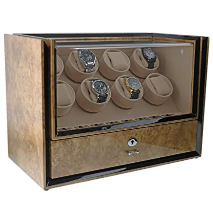 Eight Watch Winder with Storage in Light Burl Wood - Magnum Collection by Aevitas