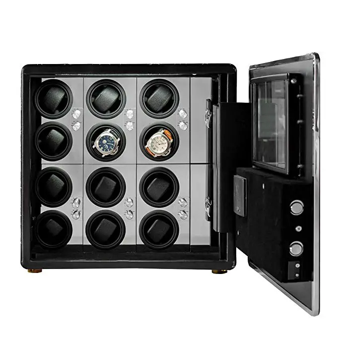 LOEAPEA Automatic Watch Winder Safe Box for 12 Watches with Dual Digital & Card Key Lock Security