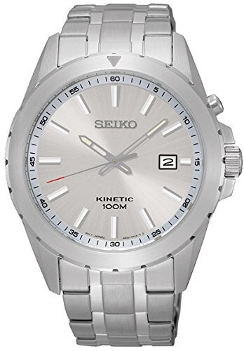 Seiko SGEG693P1 Kinetic Analogue Men's Watch with Grey Dial and Grey Steel Strap